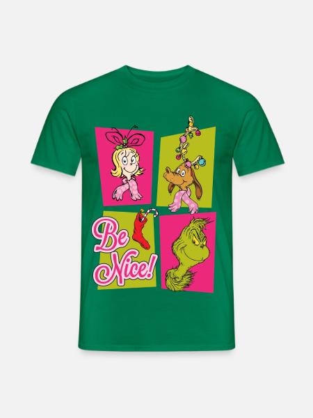 The Grinch, Cindy Lou & Max Be Nice Tile Design - Men's T-Shirt - kelly green