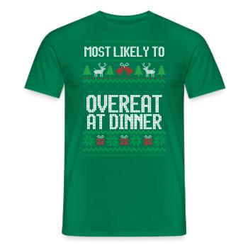 Le plus susceptible de trop manger au dîner noël laid - T-shirt homme - vert - Devant - AI Model Male 178 dark (178cm)