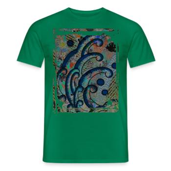Japanische Great Wave Blumenmuster Collage Art 85 - Männer T-Shirt - Kelly Green - Vorne - AI Model Male 178 dark (178cm)