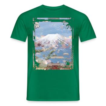 Japan Mount Fuji Cherry Blossom Sakura Collage - Men's T-Shirt - kelly green - Front - AI Model Male 178 dark (178cm)