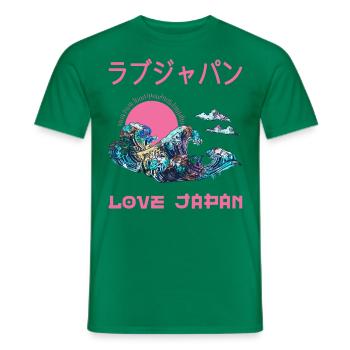Great Wave Japanese Kanagawa Symbol Word Kanji - Men's T-Shirt - kelly green - Front - AI Model Male 178 dark (178cm)