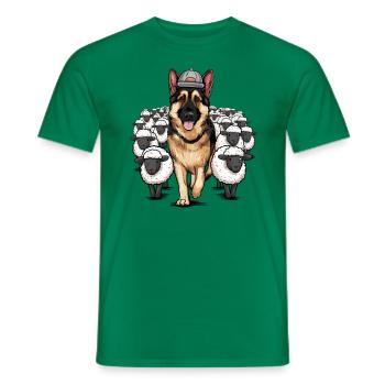 German Shepherd with Little Sheep - Men's T-Shirt - kelly green - Front - AI Model Male 178 dark (178cm)