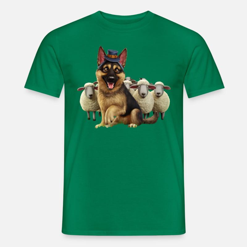 Deutscher Schäferhund mit kleinen Schäfchen - Männer T-Shirt - Kelly Green