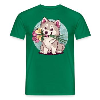 Süßer Samojede Spitz mit Rosen und Lillien - Männer T-Shirt - Kelly Green - Vorne - AI Model Male 178 dark (178cm)