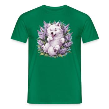 Spitz Samoyède doux avec un beau lilas - T-shirt homme - vert - Devant - AI Model Male 178 dark (178cm)
