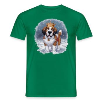 Cartoon Saint Bernard with crown in the snow - Men's T-Shirt - kelly green - Front - AI Model Male 178 dark (178cm)