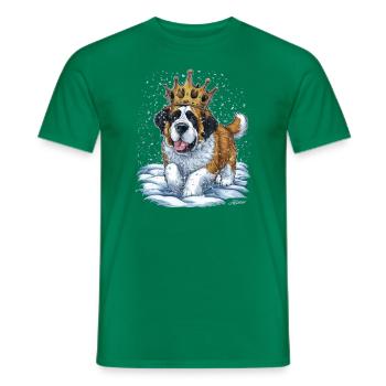 Cartoon Saint Bernard with crown in the snow - Men's T-Shirt - kelly green - Front - AI Model Male 178 dark (178cm)