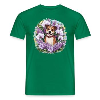American Staffordshire Terrier with Orchids - Men's T-Shirt - kelly green - Front - AI Model Male 178 dark (178cm)