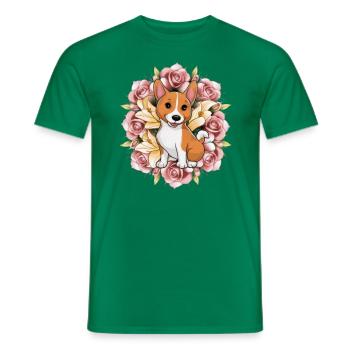 Basenji Hund mit Rosen und Lillien - Männer T-Shirt - Kelly Green - Vorne - AI Model Male 178 dark (178cm)