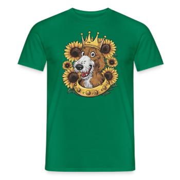 Irischer Wolfshund, Krone und Sonnenblumen - Männer T-Shirt - Kelly Green - Vorne - AI Model Male 178 dark (178cm)