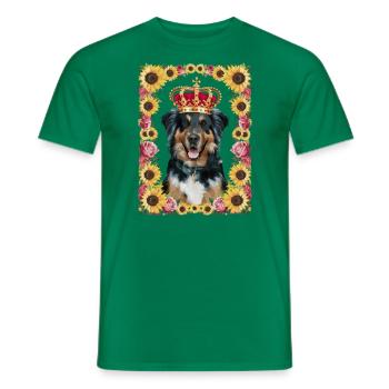 Cartoon Münsterland dog with crown, roses - Men's T-Shirt - kelly green - Front - AI Model Male 178 dark (178cm)