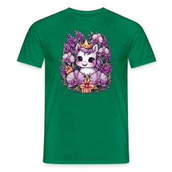Kawaii Unicorn with Orchids and Lilac - Men's T-Shirt - kelly green - Front - AI Model Male 178 dark (178cm)