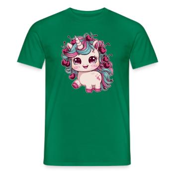 Cooles Kawaii Einhorn mit Kirschen - Männer T-Shirt - Kelly Green - Vorne - AI Model Male 178 dark (178cm)