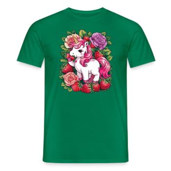 Kawaii Einhorn mit Erdbeeren und Rosen - Männer T-Shirt - Kelly Green - Vorne - AI Model Male 178 dark (178cm)