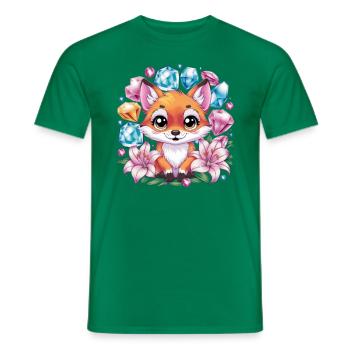Cartoon Kawaii Fox with Colorful Flowers - Men's T-Shirt - kelly green - Front - AI Model Male 178 dark (178cm)