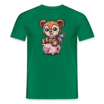 Süßer Kawaii Teddybär mit Sparschwein - Männer T-Shirt - Kelly Green - Vorne - AI Model Male 178 dark (178cm)