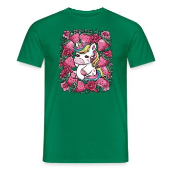 Licorne Kawaii aux fraises et roses - T-shirt homme - vert - Devant - AI Model Male 178 dark (178cm)