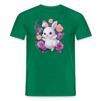 Mignon lapin kawaii avec des roses et de la lavande - T-shirt homme - vert - Devant - AI Model Male 178 dark (178cm)