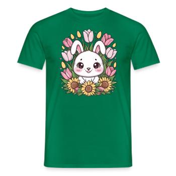 Kawaii bunny with tulips and sunflowers - Men's T-Shirt - kelly green - Front - AI Model Male 178 dark (178cm)