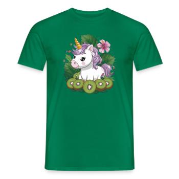 Cartoon Kawaii Einhorn mit Kiwi und Hibiskus - Männer T-Shirt - Kelly Green - Vorne - AI Model Male 178 dark (178cm)