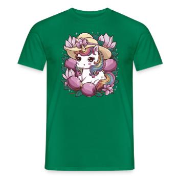 Licorne Kawaii avec des prunes et des fleurs - T-shirt homme - vert - Devant - AI Model Male 178 dark (178cm)