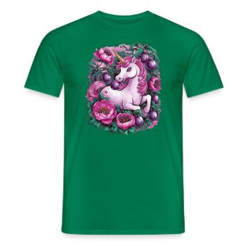 Licorne Kawaii avec des prunes et des fleurs - T-shirt homme - vert - Devant - AI Model Male 178 dark (178cm)
