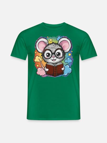Kawaii Maus - Mäuschen mit Buch und Lesebrille - Männer T-Shirt - Kelly Green