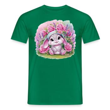 Mignon lapin kawaii avec des roses et de la lavande - T-shirt homme - vert - Devant - AI Model Male 178 dark (178cm)