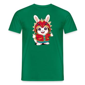 Lapin Kawaii de dessin animé avec tenue de dragon cool - T-shirt homme - vert - Devant - AI Model Male 178 dark (178cm)
