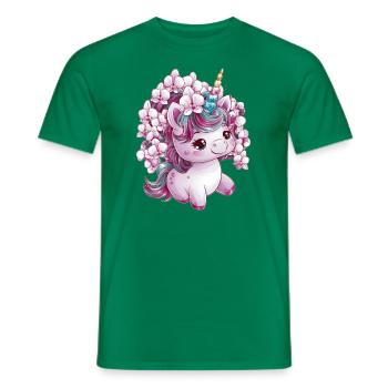 Cute Unicorn with Orchids - Men's T-Shirt - kelly green - Front - AI Model Male 178 dark (178cm)
