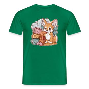Kawaii Fennec Desert Fox with Cups and Blanket - Men's T-Shirt - kelly green - Front - AI Model Male 178 dark (178cm)