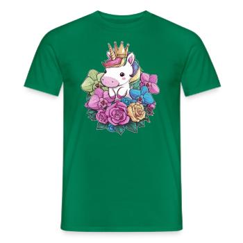 Kawaii Unicorn with Roses and Orchids - Men's T-Shirt - kelly green - Front - AI Model Male 178 dark (178cm)