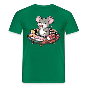 Kawaii Mouse Loves Japanese Sushi - Men's T-Shirt - kelly green - Front - AI Model Male 178 dark (178cm)