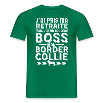 Retraité et border collie - T-shirt homme - vert - Devant - AI Model Male 178 dark (178cm)