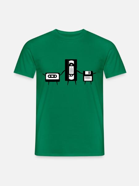 Diskette, Kassette und VHS Hand in Hand Retro Styl - Männer T-Shirt - Kelly Green