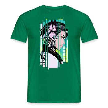 Man Ninja Geometric Gaming Green Background - Men's T-Shirt - kelly green - Front - AI Model Male 178 dark (178cm)