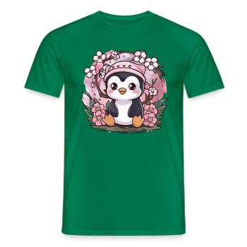 Cartoon Kawaii Pinguin mit Kirschen - Männer T-Shirt - Kelly Green - Vorne - AI Model Male 178 dark (178cm)