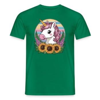 Kawaii Einhorn mit Sonnenblumen und Flieder - Männer T-Shirt - Kelly Green - Vorne - AI Model Male 178 dark (178cm)