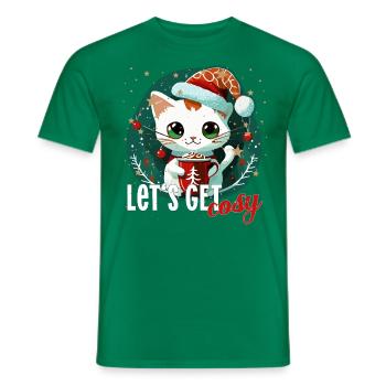 cat coffee cat Let's get cosy xmas coffee santa - Men's T-Shirt - kelly green - Front - AI Model Male 178 dark (178cm)