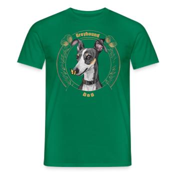 lévrier de dessin animé avec papillon mignon - T-shirt homme - vert - Devant - AI Model Male 178 dark (178cm)