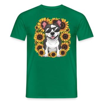Staffordshire Bull Terrier mit Sonnenblumen - Männer T-Shirt - Kelly Green - Vorne - AI Model Male 178 dark (178cm)