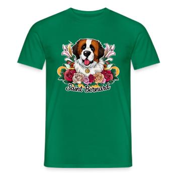 Bernhardiner Cartoon Hund mit Rosen und Lillien - Männer T-Shirt - Kelly Green - Vorne - AI Model Male 178 dark (178cm)