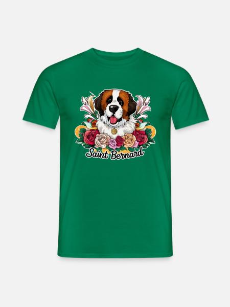 Bernhardiner Cartoon Hund mit Rosen und Lillien - Männer T-Shirt - Kelly Green