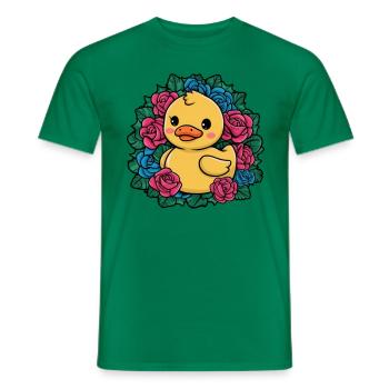 Kawaii duck with colorful roses - Men's T-Shirt - kelly green - Front - AI Model Male 178 dark (178cm)