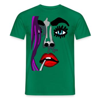 Topmodel Gesicht mit rotem Mund und cyan Augen - Männer T-Shirt - Kelly Green - Vorne - AI Model Male 178 dark (178cm)