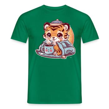 Kawaii Tiger with Cup and Blanket - Men's T-Shirt - kelly green - Front - AI Model Male 178 dark (178cm)