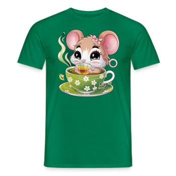 Cartoon Kawaii Maus trinkt grünen Tee - Männer T-Shirt - Kelly Green - Vorne - AI Model Male 178 dark (178cm)