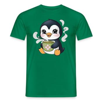 Cartoon Kawaii Pinguin mit grünem Tee - Männer T-Shirt - Kelly Green - Vorne - AI Model Male 178 dark (178cm)