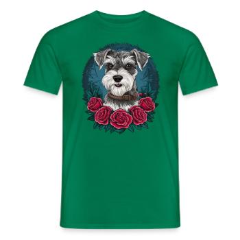 Miniature schnauzer in cartoon style with beautiful roses - Men's T-Shirt - kelly green - Front - AI Model Male 178 dark (178cm)