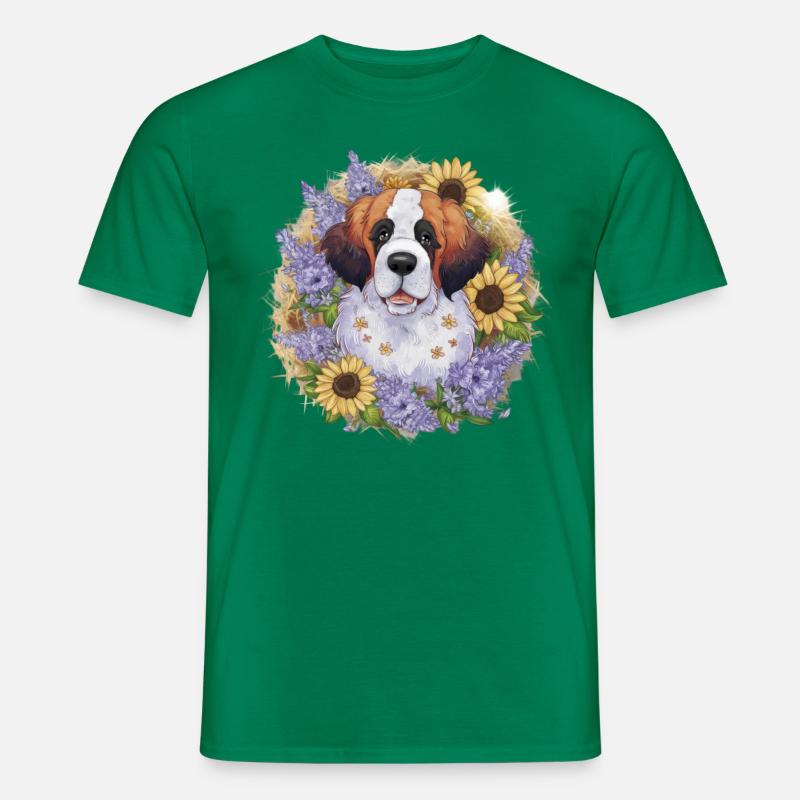Bernhardiner mit Sonnenblumen - Männer T-Shirt - Kelly Green